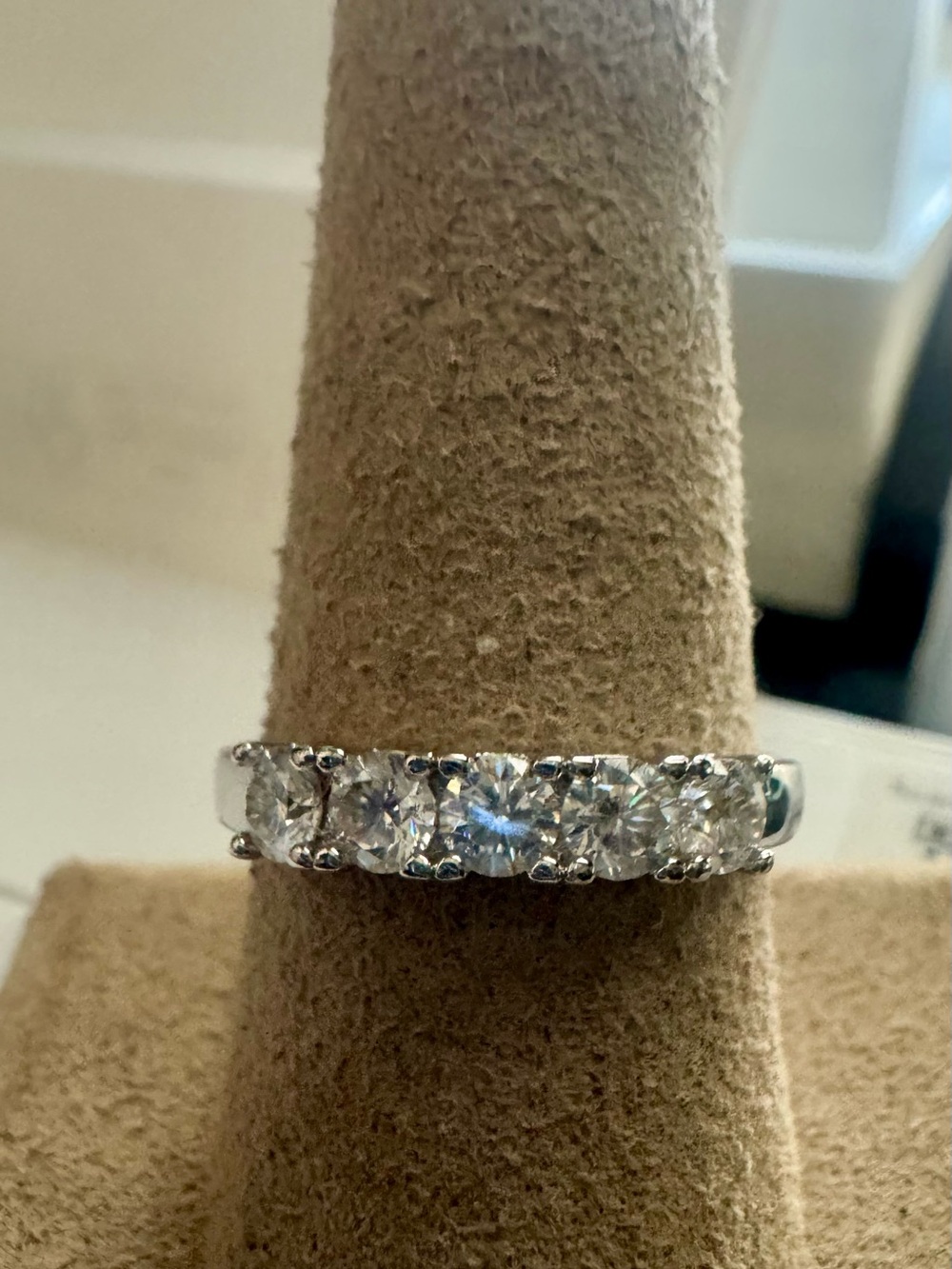Classic Silver Five-Stone Round-Cut Moissanite Band - White